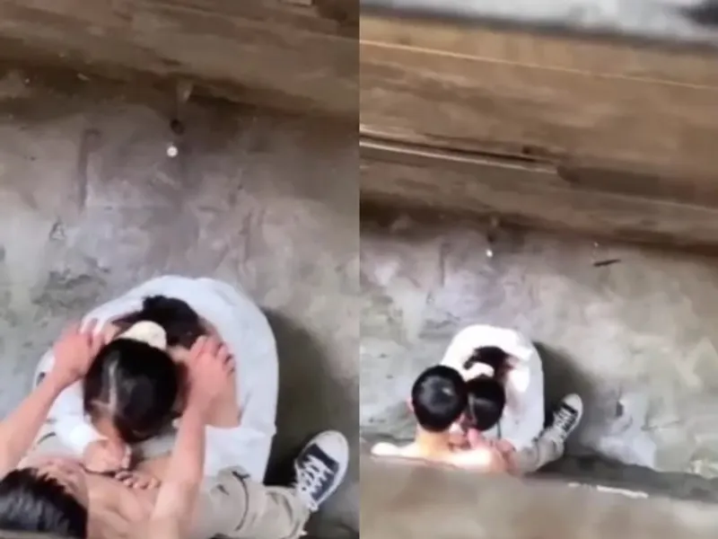 Quay lén nữ sinh bú cậu bé thằng bồ ở khe nhà